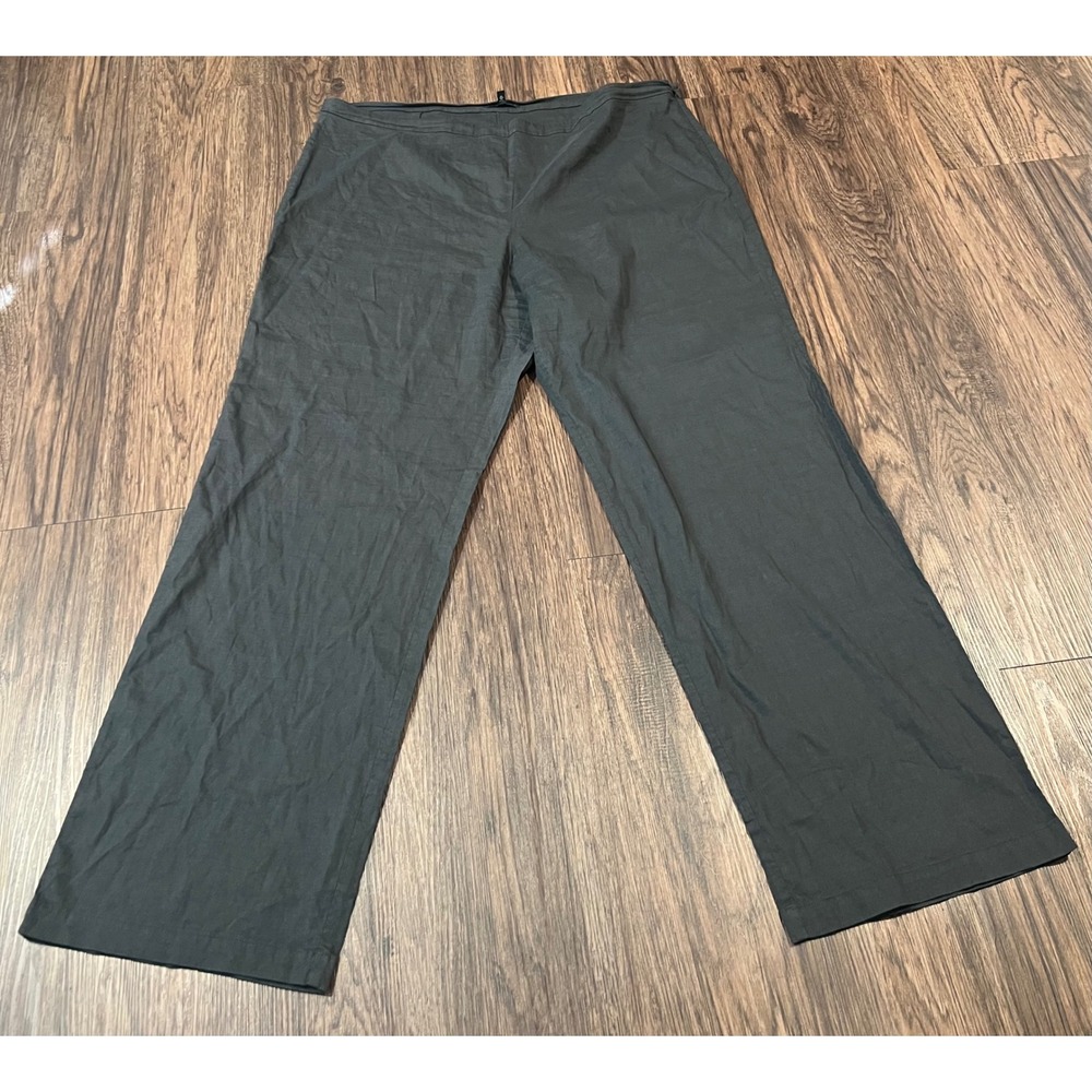 Eileen Fisher Gray Linen Blend Wide Leg Side Zip Trousers Size 16 Italian Fabric